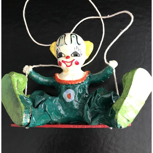 Mexican Paper Mache Vintage Folk Art Clown On Swing - Picture 9 of 9